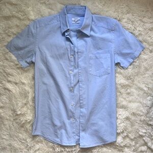 REISS Blue Slim Fit Tailored Button Up Short Sleeve Shirt